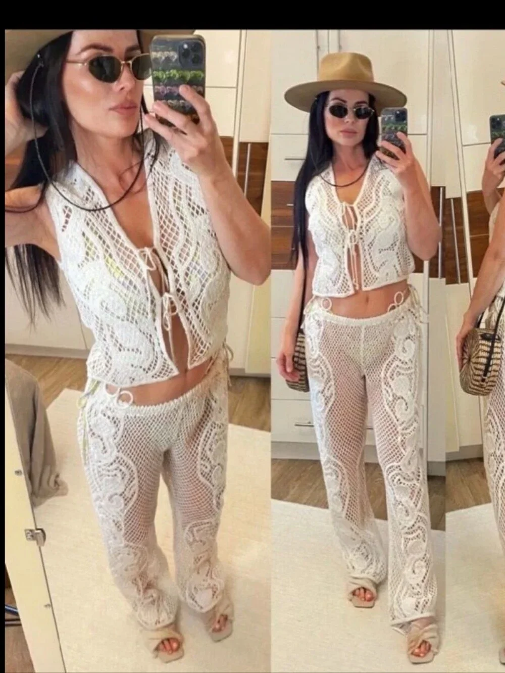 Zara Set 2pc Crochet Vest and Pants Size M